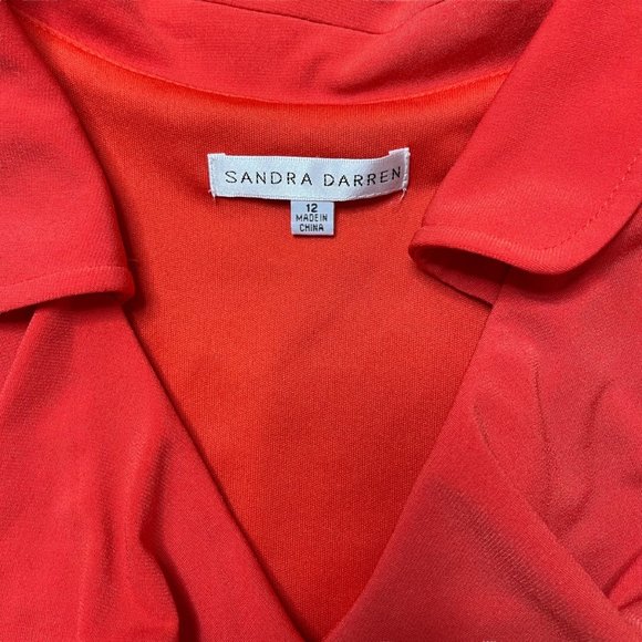 Sandra Darren Womens Dress Size 12 Orange Fit & Flare Sleeveless V-Neck - Picture 4 of 8